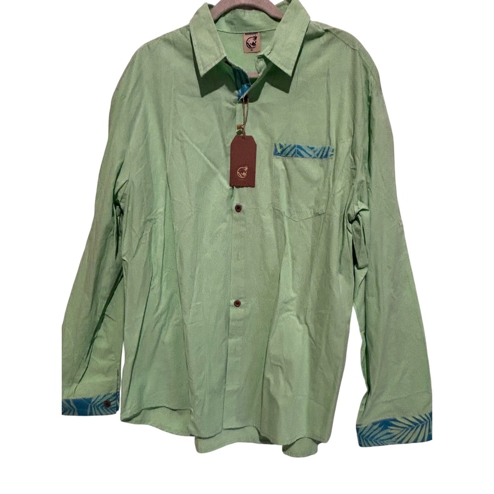 Hardaddy Mens XL Mint Green Cotton Button Down Tropical Trim Shirt New resort